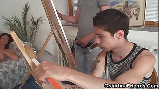 two young painters share naked old woman