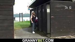 70 years old blonde granny is fucked by a stranger