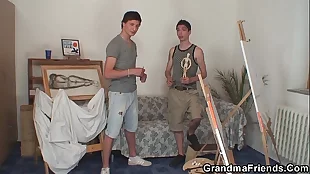 old bitch gets banged by two young painters